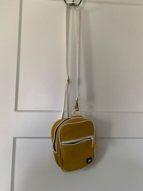 Compact Yellow Thread Wallet Crossbody Bag with White Trim